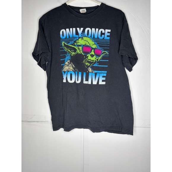 Star Wars Other - Star Wars Yoda Only Once You Live Graphic T-Shirt Mens Black‎ Neon Sunglasses L